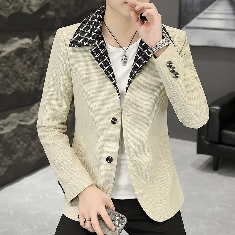 Men's Suits 2023 Autumn Plaid Splice Lapel Suit Jacket Men Korean Fashion  Slim Casual Business Blazer Masculino Wedding Social Dress Coats