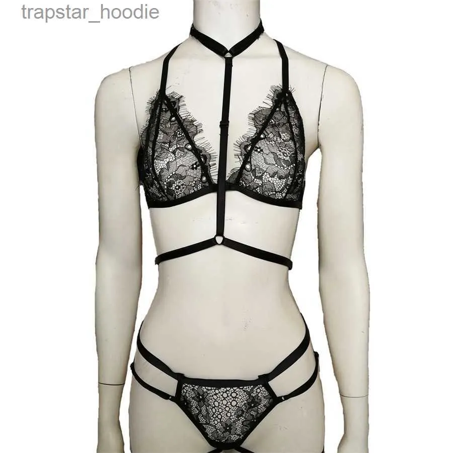 Bras Sets Zramiwo Women Lace Bra Set Harness Bra And Panty Sexy Lingerie  Set Sheer Underwear See Through Nighty L230919 From Trapstar_hoodie, $9.87