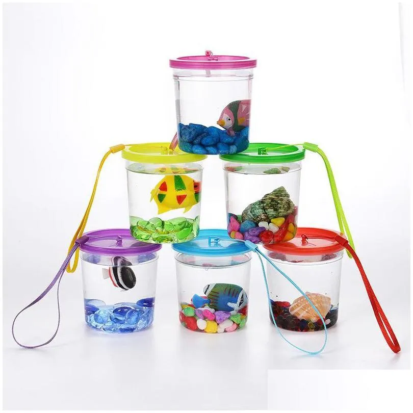 Outros peixes de aquário Betta Cups Jellyfish Fishs Mini Pequeno Plástico Transparente com Tampa Copo Tanque Drop Delivery Home Garden Pet Supplies Dhays