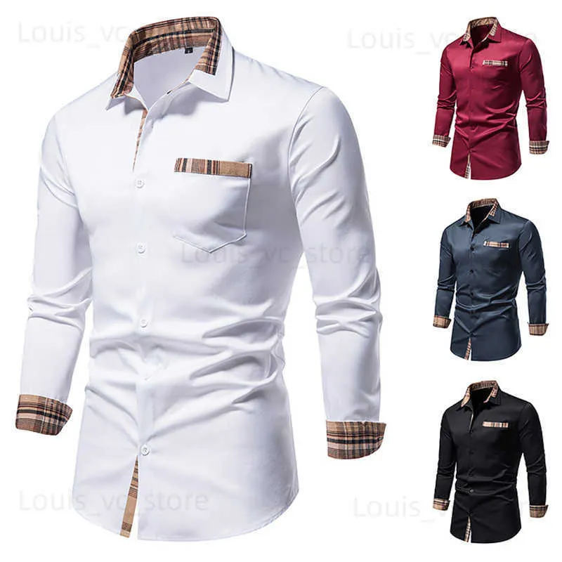 Casual overhemden voor heren 2023 Lente Herfst Geruite patchwork Formele overhemden voor mannen Slanke witte overhemdjurk met lange mouwen en knopen Zakelijk kantoor Camisas T230919