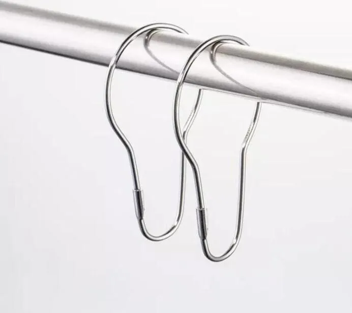 New Stainless steel Chrome Plated Shower Bath Bathroom Curtain Rings Clip Easy Glide Hooks #32681