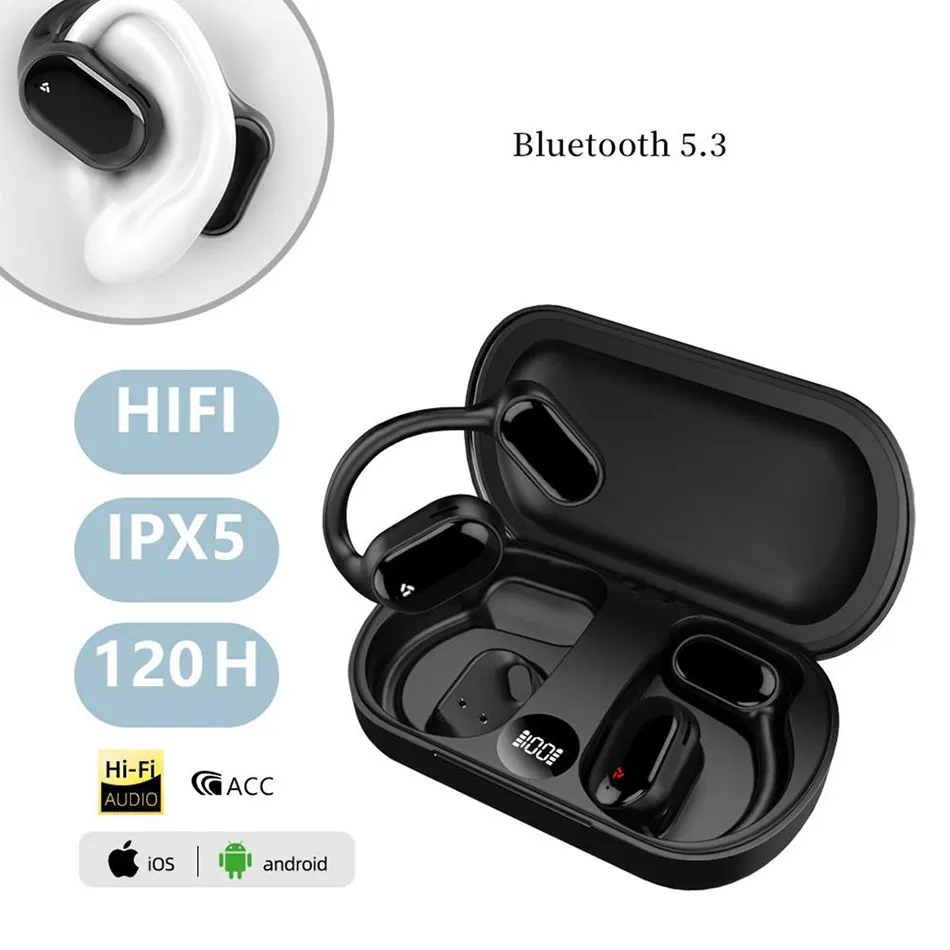 XG33 OWS Air Bone Conduction Bluetooth 5.3 Headphones Wireless Earphones 300mAh Battery Capacity LED Earbuds Sports Headset with Mic