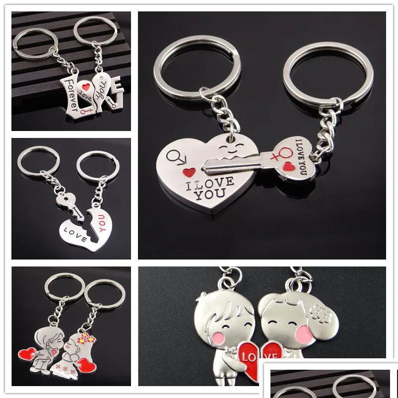 5 stylów metalowych miłośników kreatywnych miłośników breloków I Love You Heart Key Ring Lover Romantyczne dostosowanie łańcucha samochodów Dhefu