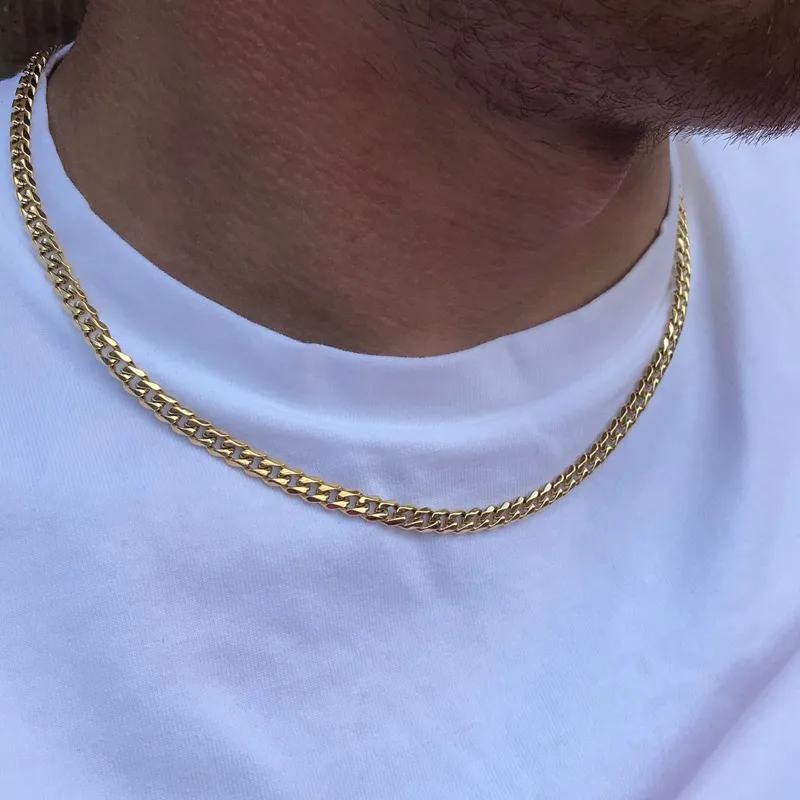 5mm Miami Cuban Link Chain Men Gold Chains Stainless Steel Choker Mens Necklace Hip Hop Jewelry Gift