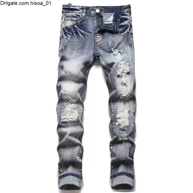 2022ss mens designer ripped jeans hip-hop high street fashion Top Quality Fashion stitching cycling motorcycle embroidery close-fitting slim pencil pants