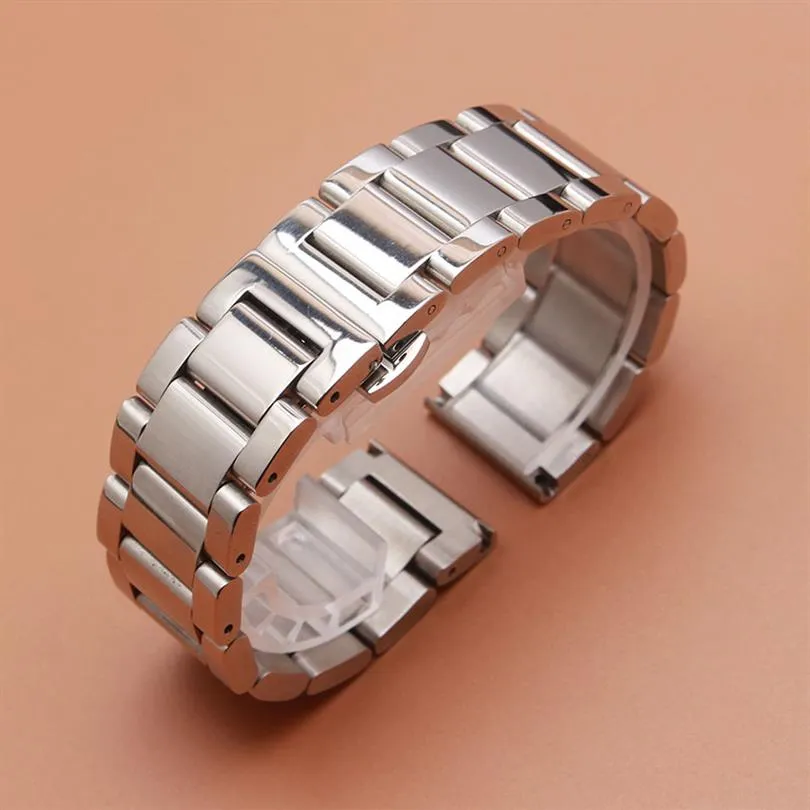 18mm 20mm 21mm 22mm 23mm 24mm silverpolerad rostfritt stål Metal Watch Band Rem armband Futter Fjäril