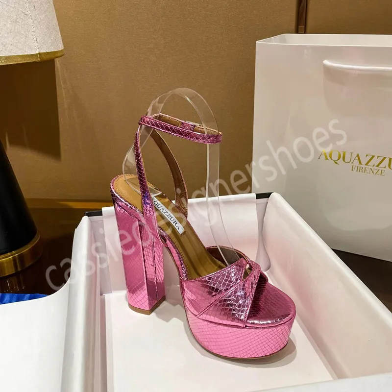 Aquazzura Fashion Sandals Square Toe Chunky Heels Ladies Dress Shoes Luxury Brand Summer High Heels Dress Shoes Size 35-42女性の靴ホリデースリッパスライド