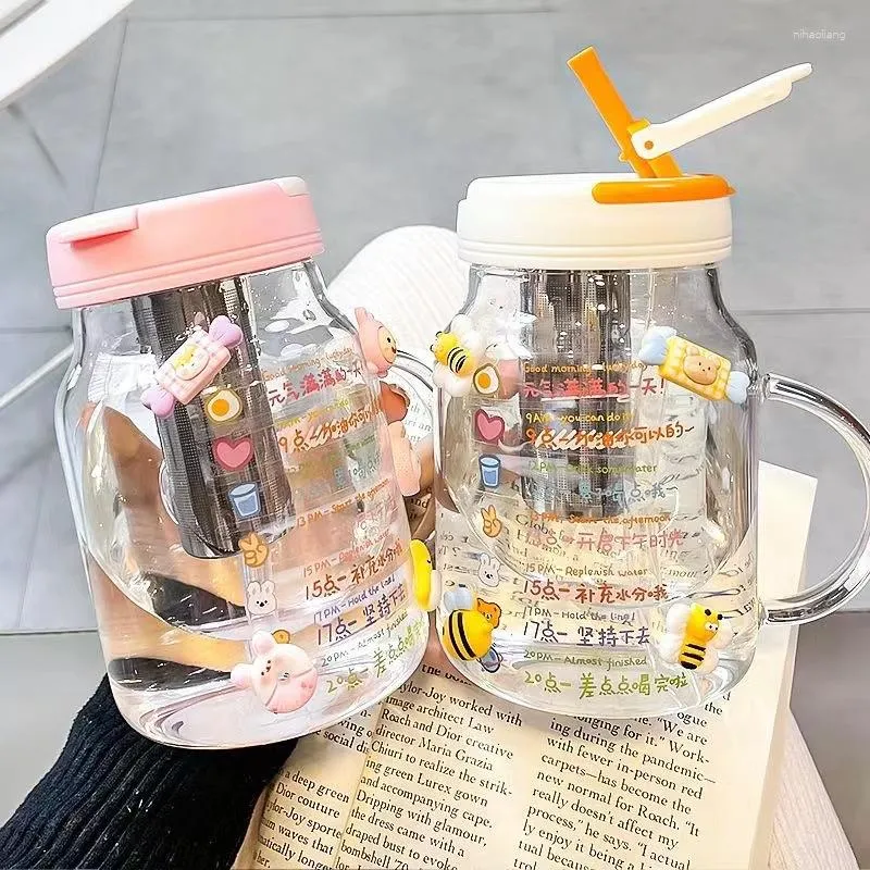 Copos de vinho 850ml garrafa de água de vidro kawaii com filtro infusor de chá bonito portátil beber canecas de café leite cabaça presente para menina