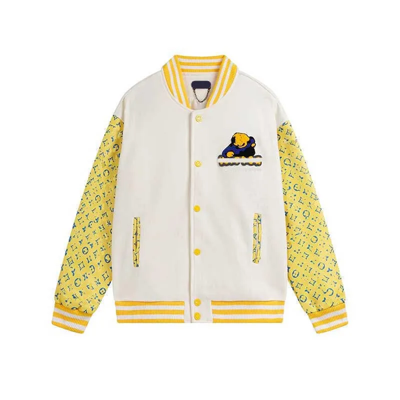 heren designer honkbaljack jas dames katoenen windjack varsity Lightning letter stiksel enkele rij knopen kleurblok opstaande kraag jas honkbaljack