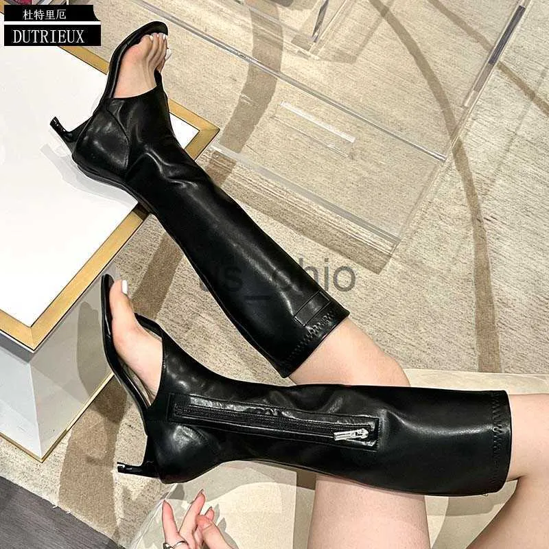 Bottes Taille 41 Femmes Pompes Zipper Dames Sandales Bottes Tongs Genou-Hauts Talons Moderne 2023 Diapositives Sexy Mode Peep Toe Femme Chaussures J230919