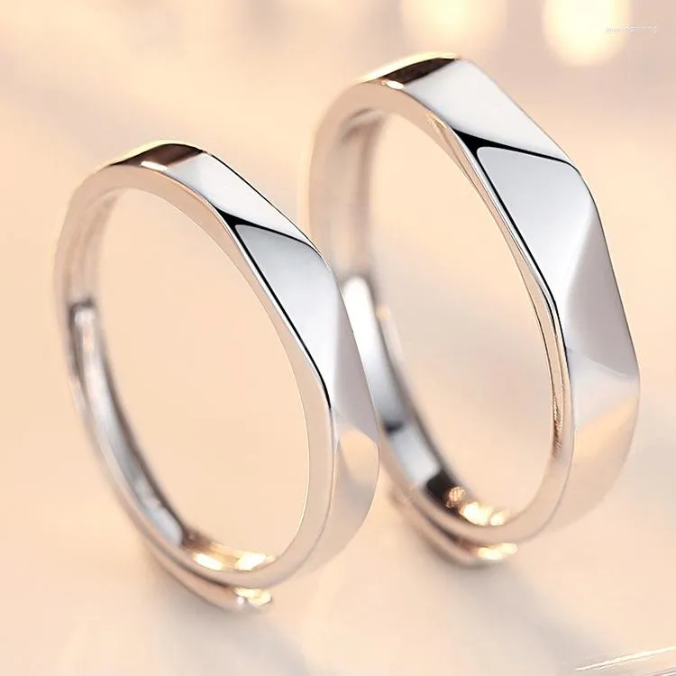 Cluster Rings Japanese And Korean Simple Couples Copper Plated Silver Ring Open Diamond Faced Wedding Pair