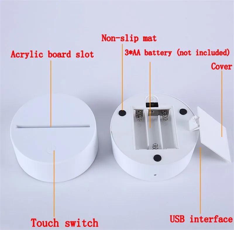 3D LED Lamp Base Touch Switch led lights 4mm Acrylic Panel 3d optical illusion Lamp Battery or DC 5V USB