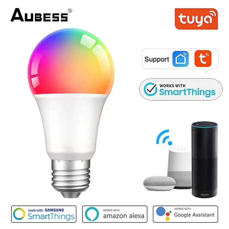 15W WIFI 스마트 LED 전구 E27 LED RGBCW 스마트 전구 음성 제어 Google Home Tuya Smart Life App Alexa RGB 램프 110-220V