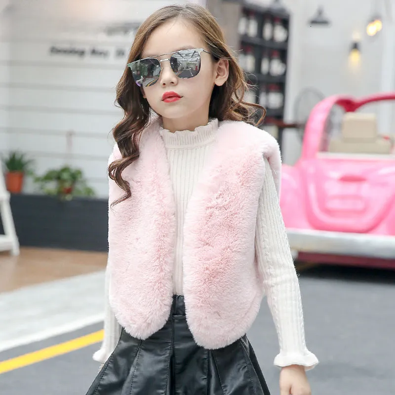 Waistcoat Winter Girls Fashion Faux Fur Vest Bay Kids Outerwear Children Baby Warm Waistcoat Toddler Girl Autumn Clothes Coats Jacket 230918