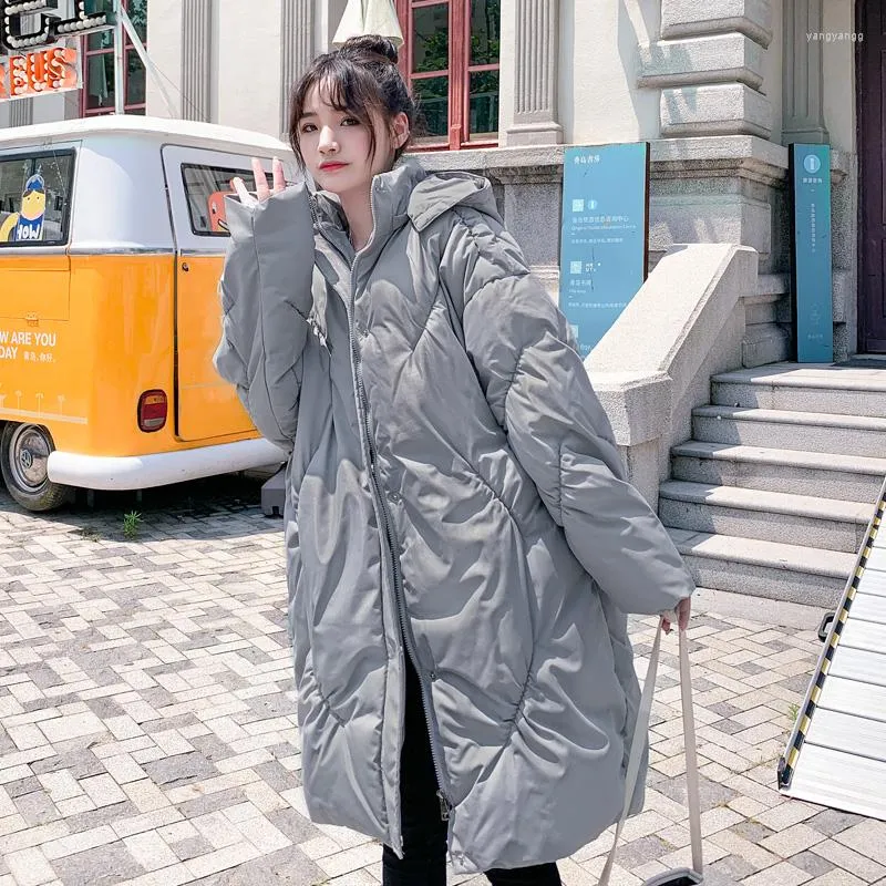 Casacos de trincheira femininos soltos senhoras casaco versão coreana de simples rhombic com capuz moda selvagem retro quente inverno mulheres jaquetas jaqueta