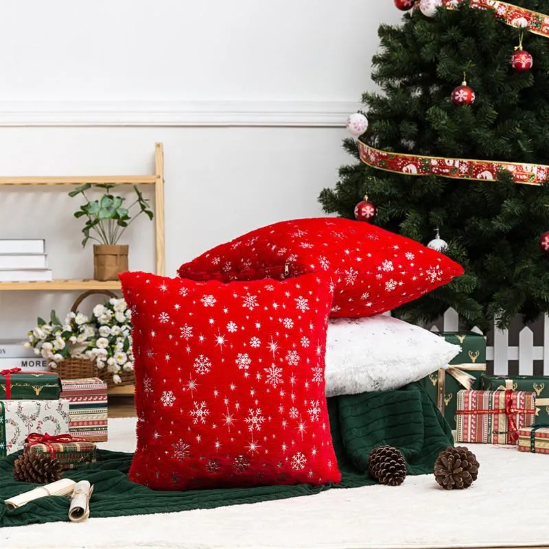 Kudde jul guld silver stämplande snöflinga kast täcker kontorsstol soffa vardagsrum plysch kuddar dekor hem