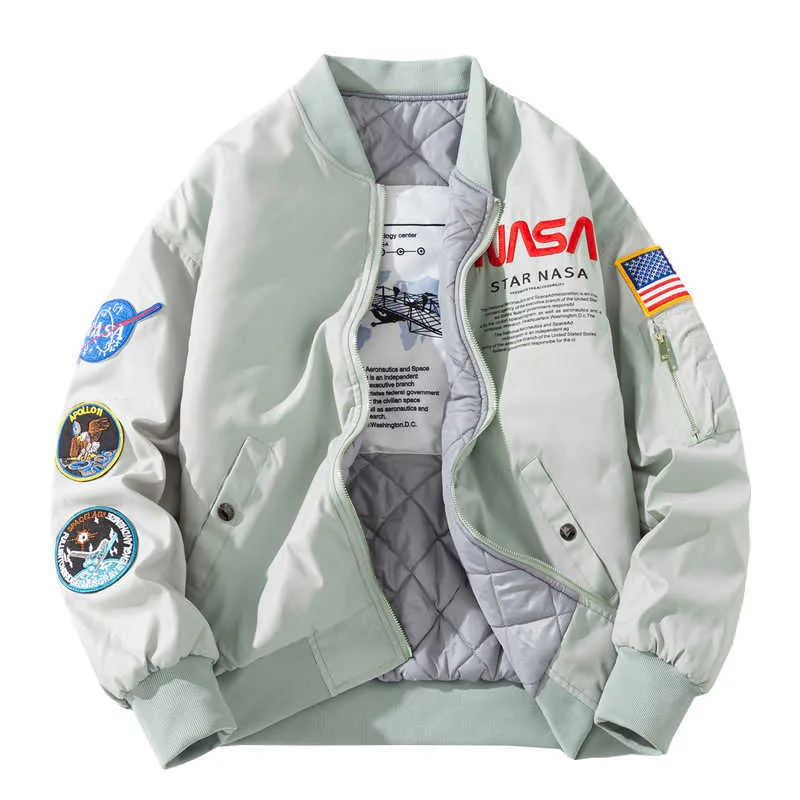 Nasa Automne-vol Veste Manteau Noir Vert Bomber Ma1 Hommes Vestes Broderie Baseball avec Fermeture À Glissière Tenue De Travail, Col, Fonctionnel U2UR