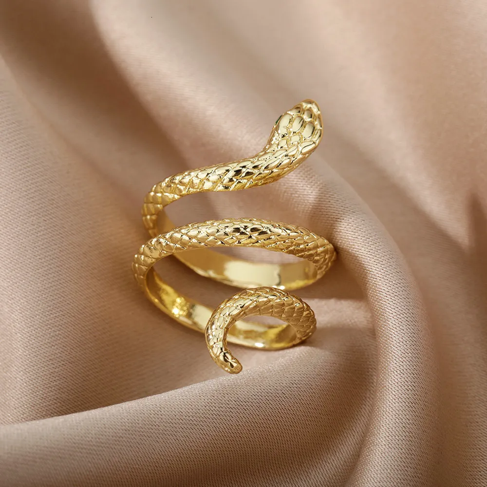 Pierścienie ślubne pierścienie węża dla kobiet mężczyzn punkowy hip hop otwarty regulowany złoty pierścień plastowany ze stali nierdzewnej biżuteria estetyczna Anillos Homme 230919