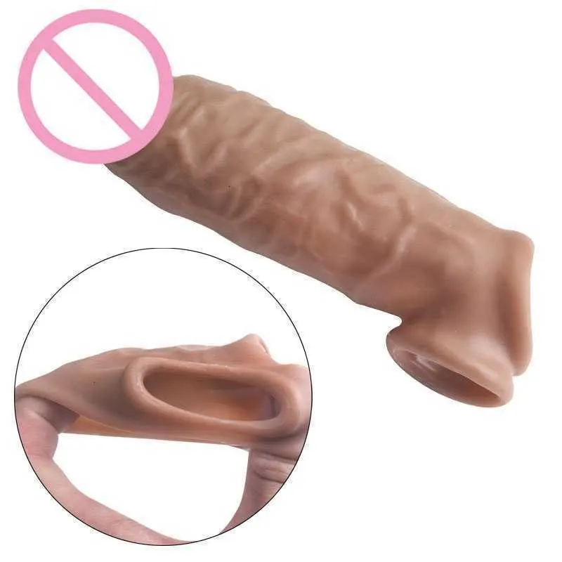 Vuxen massager 18 kön för man silikon utvidgning penis ärm realistiska återanvändbara ärmar fördröjning utlösning intima varor