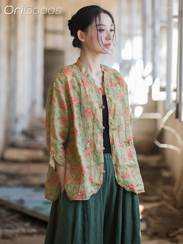 OriGoods Women Long Sleeve Shirt Autumn Chinese Style Shirt Blouse