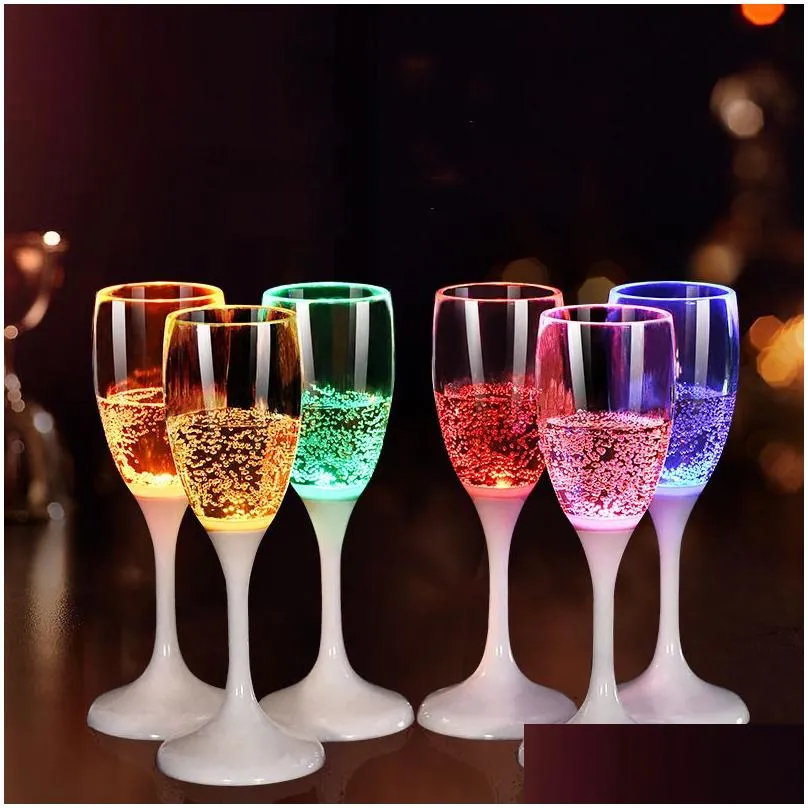 Wine Glasses Led Luminous Champagne Cup Matic Flashing Acrylic Goblet Light Up Mugs Beer Whisky Drink Cups For Party Kitchen Christmas Dhvmi