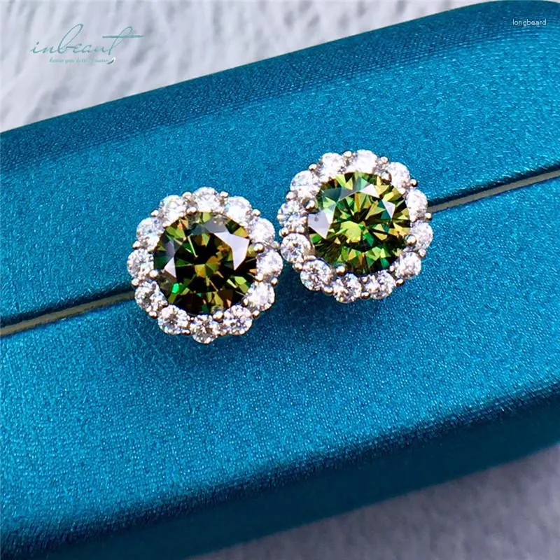 Stud Earrings Inbeaut Arrival 925 Silver 2 Ct Excellent Cut Pass Diamond Test Blue&Green Moissanite Pum Bossom Fine Jewelry