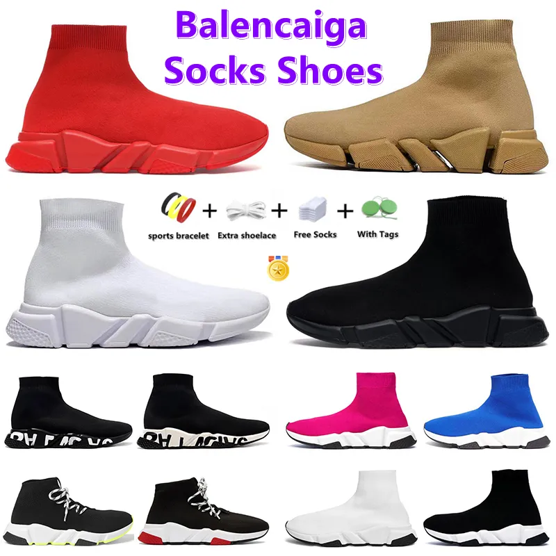 Original Sock Shoes Men Women Speed Trainer Socks Boot Beige Triple Black Balencaiga Graffiti Running Shoe White Blue Red Clear Sole Volt lace-up Sneakers