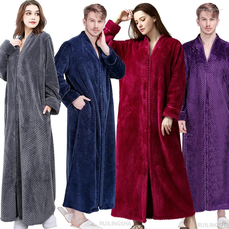 Women's Sleepwear Women Winter Plus Size Extra Long Thermal Nightgowns Thick Grid Flannel Zipper Sleepshirts Pregnant Warm Dressing Gown