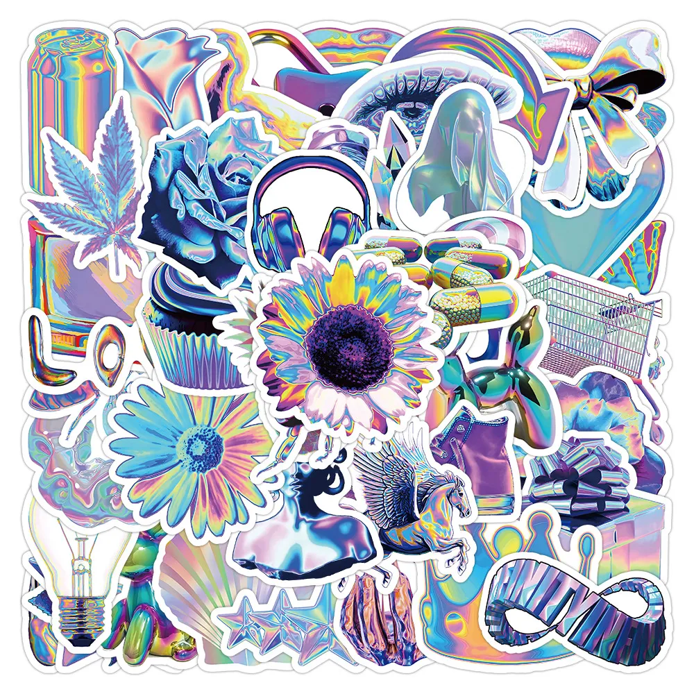 53-Piece Holographic Vinyl Stickers for Car, Bike, Luggage, Laptop ...
