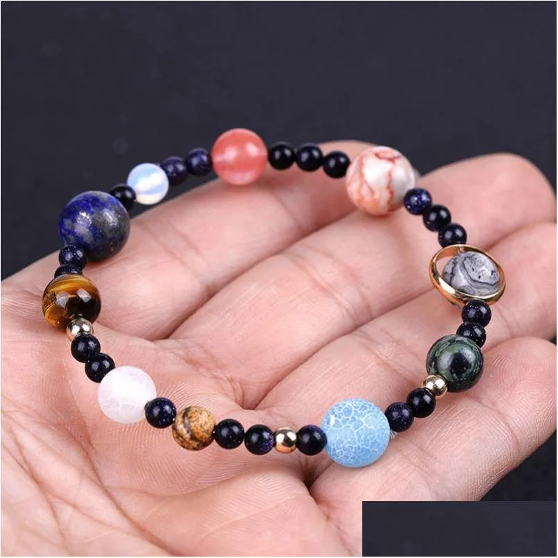 Chaîne Sky Universe Galaxy Planètes Bracelet de perles Bleu Sable Étoile Pierre Naturelle Bracelets Pour Femmes Hommes Bijoux De Mode Livraison Directe Dhnxx