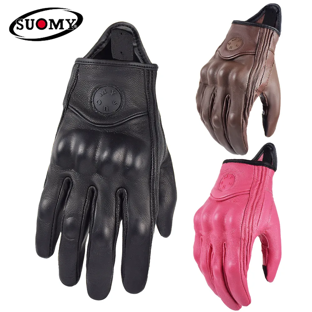 Gants à cinq doigts SUOMY 95% gants de moto en cuir de chèvre hommes femmes rétro été respirant moto motocross course gants de rue rose 230818