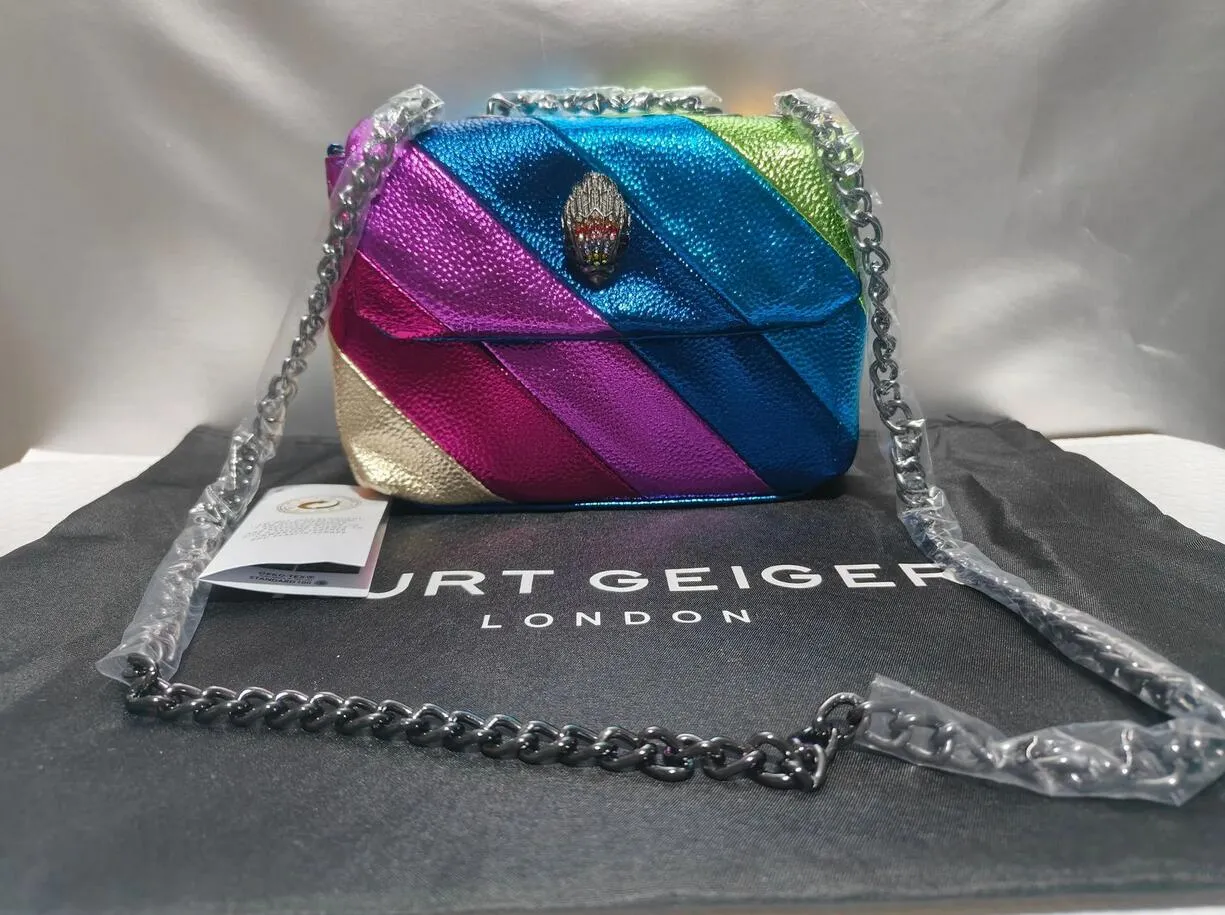Kurt Geiger London Cross Women's Designer Bag i Storbritannien Joining Colorful Cross Body Bag Patchwork Clutch Chain Crossbody Bag Eagle Head Bag Axel väska Kvällspåsar