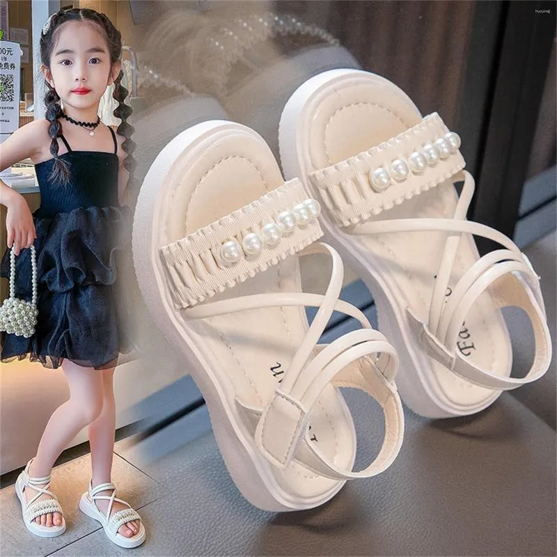 Sandaler Big Kids Girl Summer Pearl Roman Shoes Flat Bottomed Non Slip Daily With Dress Baby Slides Toddler Storlek 4