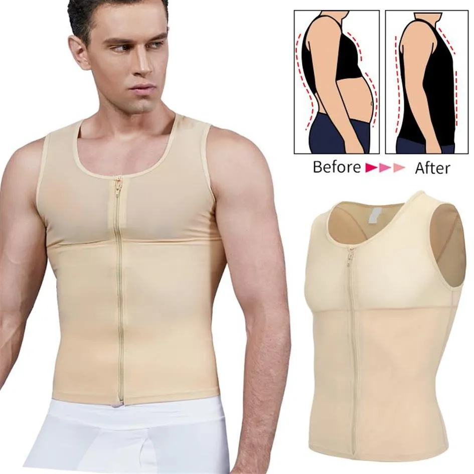 Mens Tummy Control Shapewear Waist Trainer Chest Abs Slim Vest Male Corset  Slimming Body Shaper Gynecomastia Compression Shirts186m