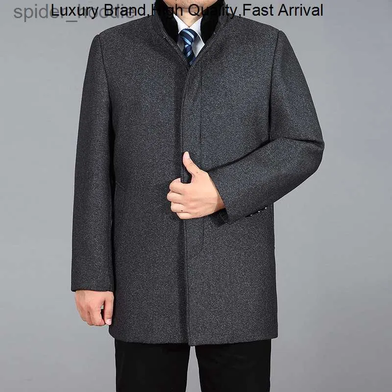 Mélanges de laine pour hommes Haute 2023 Qualité Hommes Hiver en Réel Fourrure De Lapin Long Manteau Épais Mélange De Laine Veste Hommes Pardessus Palto M-4XL L230919