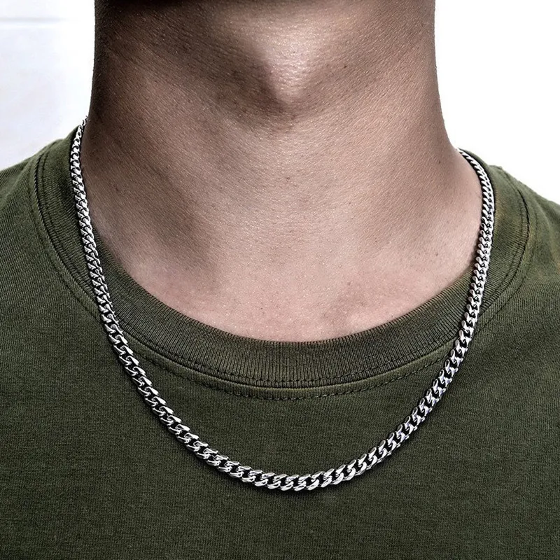 5mm Miami Cuban Link Chain Necklace Men Gold Chains Stainless Steel Choker Mens Necklace Hip Hop Jewelry Gift