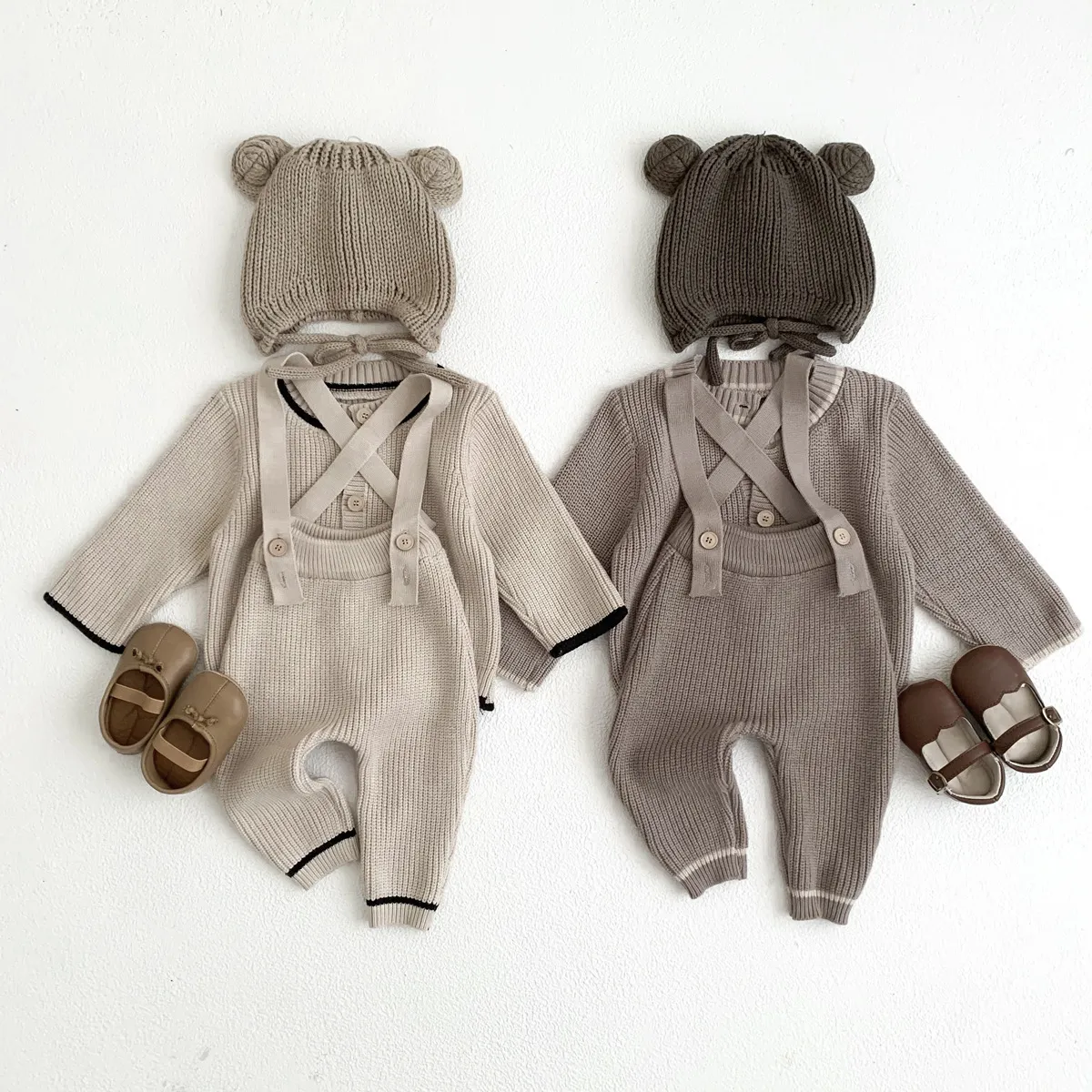 Pullover Autumn Kid Knitwear Fashion Boy Baby Knitting Casual Sweater Coat Girl Children Sticked Cotton Solid Overalls Spädbarn Jacka Y230918