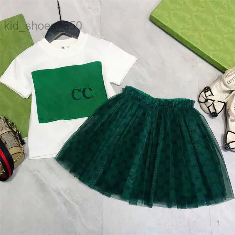 Luxury Designer Kids T-shirt Veil Skirt Fashion Cute Baby Clothes Children Short Sleeve Sets Clothing Suits Summer Girls Cotton Dress 8 Style