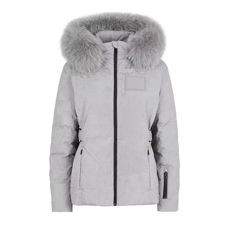 Womens jacka räv päls krage ner jackor puffer bälte jacka krage 23s senaste stil rockar skidkläder vinterrock ljus svart varm mode parkas ytterkläder