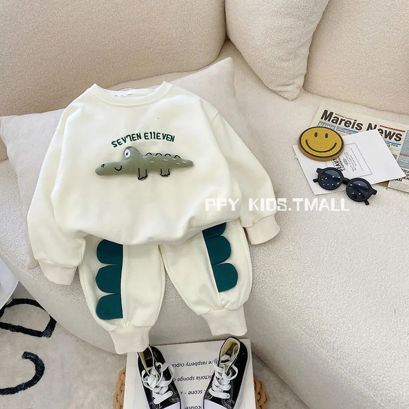 Clothing Sets 90-130cm Children's Spring Autumn Cotton Set Boys and Girls Cartoon Two Piece Set Korean Sweater Pant Baby Clothes Outfits 230918