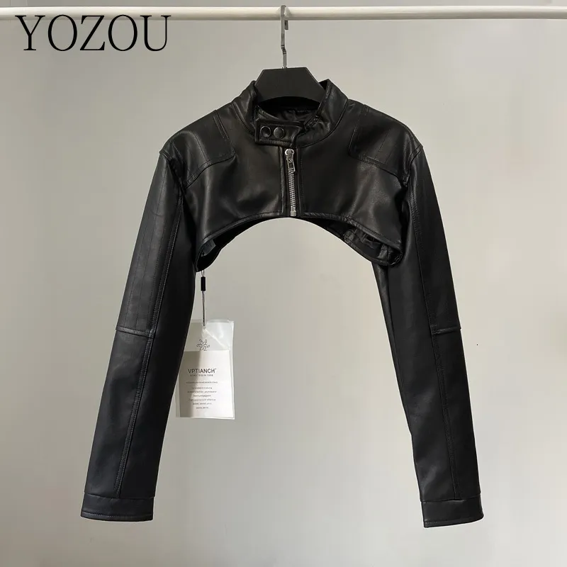 Damenjacken YOZOUPU Chic Vintage Schwarz Kunstleder Reißverschluss Reißverschluss Mantel Bikerjacke Frauen Mädchen Smock Top Frauen High Street Bella Outfits 230919