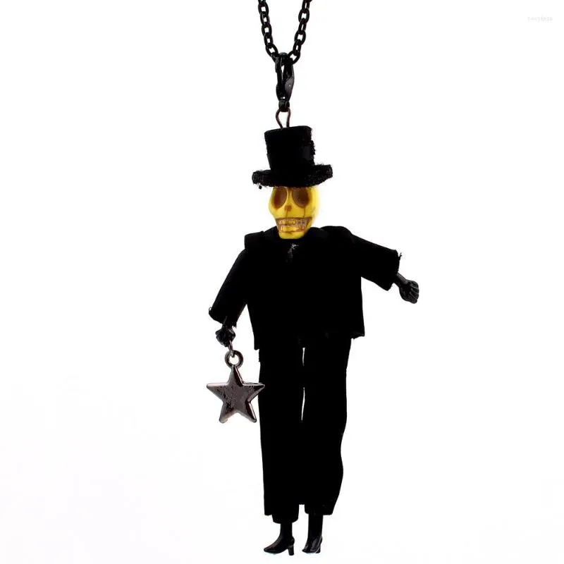 Pendant Necklaces 2023 Halloween Skull Doll Necklace Dress Black Hat Handmade French Funny Old Man Fashion Jewelry 72cm Long