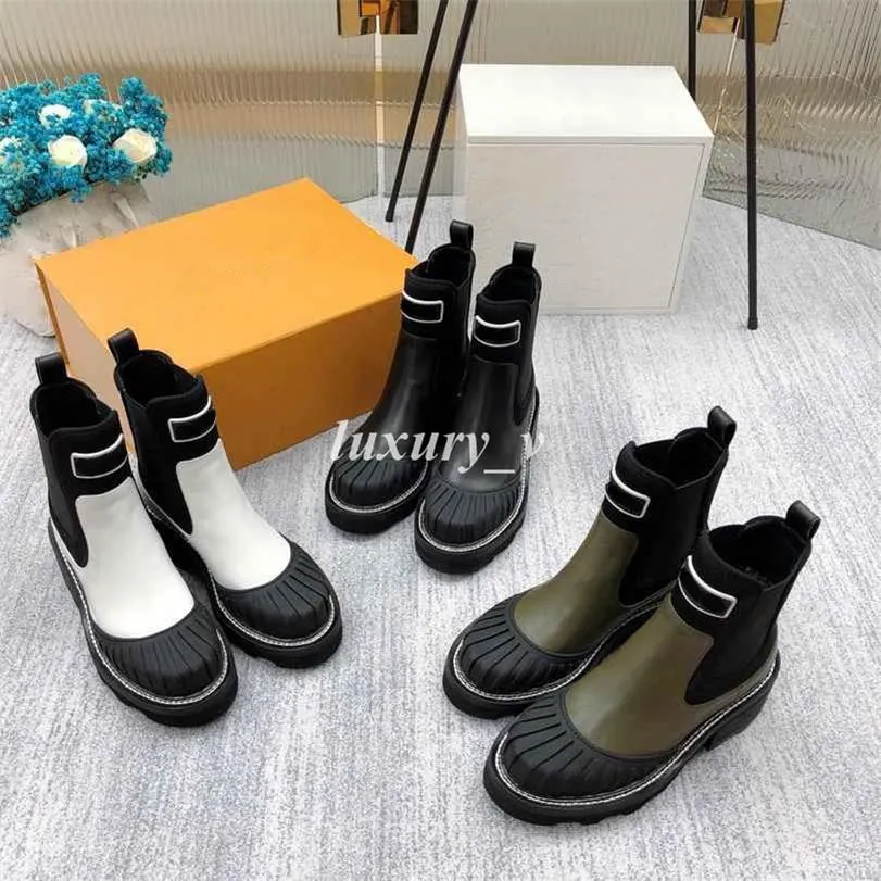 Designer Boots Women Beaubourg Ankle Boots Classic Chelsea Boot Rubber Motorcykelstövlar Plattform Sula Slip-On-skor Storlek 35-41