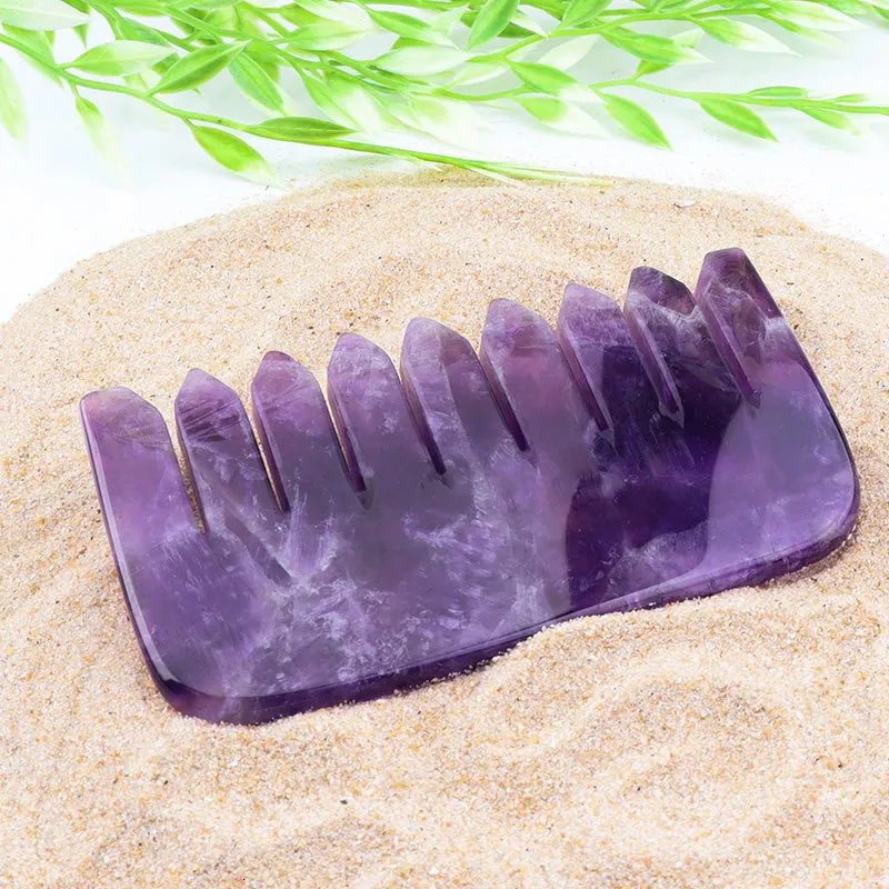 Brosses à cheveux Naturel Jade Cheveux Masseur Peigne AmethystQuartz GuaSha Outil Pierre Spa Acupuncture Grattoir Conseil Libération Tête Pression Soins de Santé 230918