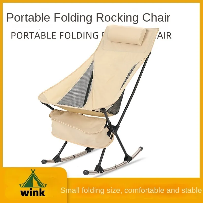 Camp Furniture Outdoor Portable Folding Moon Chair Park Camping Fiske Rocking Stol Höjd stålrör Massage Fåtölj Campingstol 230919