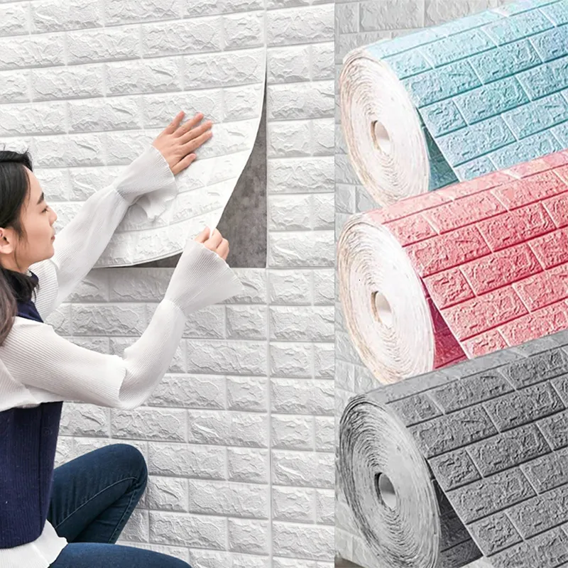 Pegatinas de pared 10 piezas 7770 cm 3D imitación ladrillo dormitorio decoración del hogar impermeable autoadhesivo sala de estar papel tapiz 230919