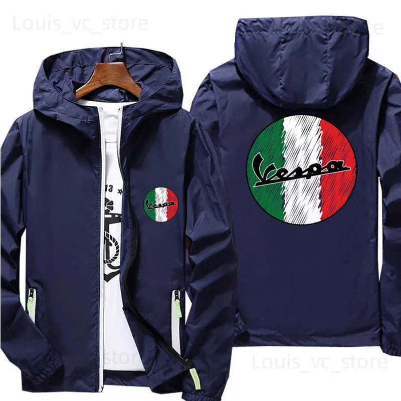 Männer Jacken Lässige Kapuze Männer Frauen Vespa Motorrad Italien Flagge Dünne Reflektierende Sonnencreme Windjacke Hautmantel Wasserdichte Jacke T230919