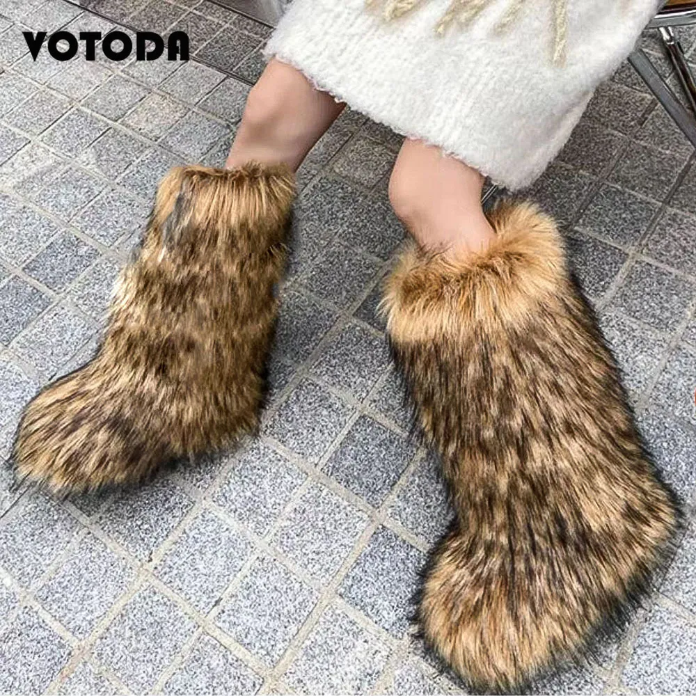 Winter Womens Faux Fur Snow Boots With Warm Platform, Long Winter Womens Faux Fur Snow Boots With Warm Platform, Long
