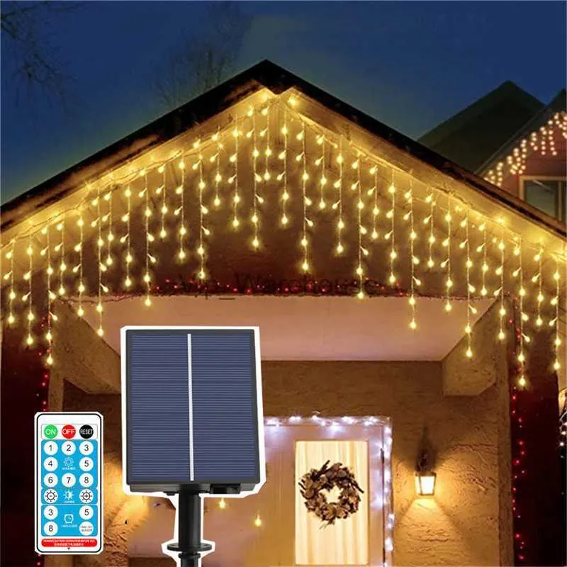 LED -strängar Party 5/6m Solar LED -gardin Icicle Lights USB Christmas Garland Fairy String Light Festoon Light for Wedding Party Party Patio Decor HKD230919