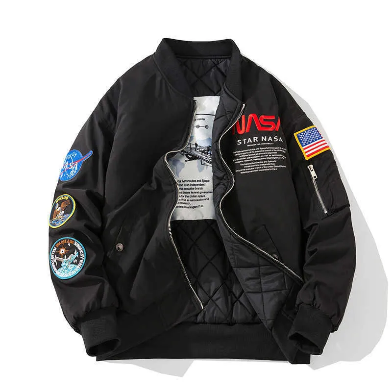 Nasa Fall-flight Jacket Coat Black Green Bomber Ma1 Men Jackets Embroidery Baseball with Zipper Work Attire Collar Functional IHME